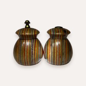 Vintage Rainbow Striped Wood SALT & PEPPER SET