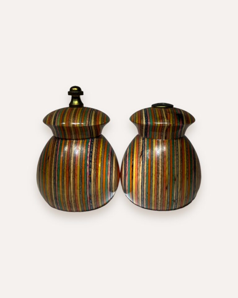 Vintage Rainbow Striped Wood SALT & PEPPER SET